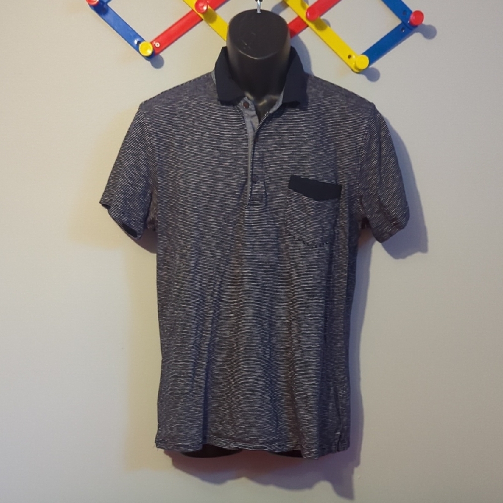 Saks Fifth Avenue Black and Gray Polo Shirt